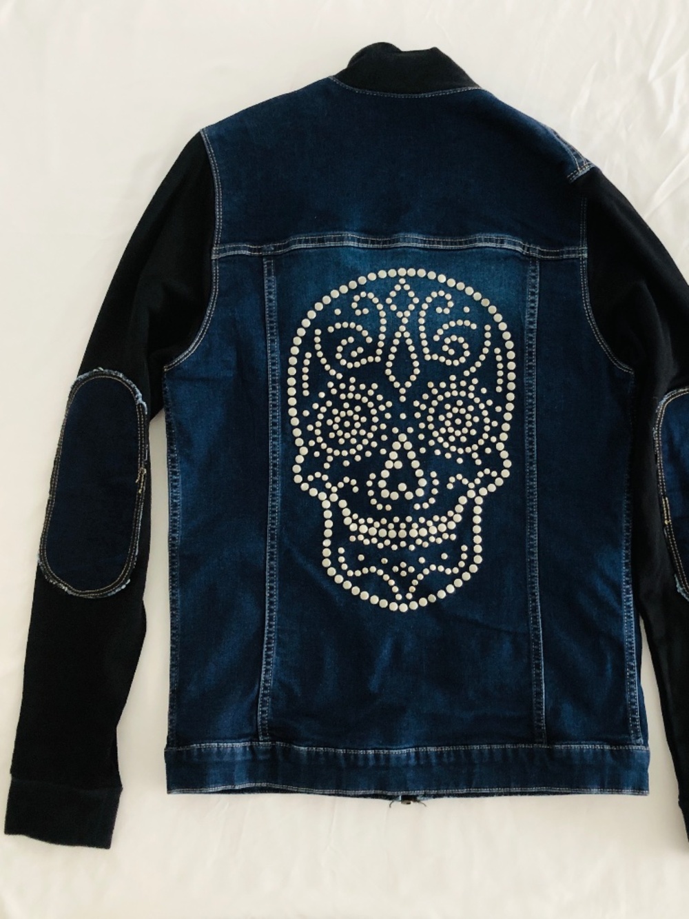 Ay Güey! Mixed Media Studded Sugar Skull Denim Jacket in size S - Picture 1 of 6